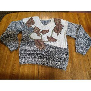 Exclusive imports autumn leaf patch faux Pearl pullover sweater women's small